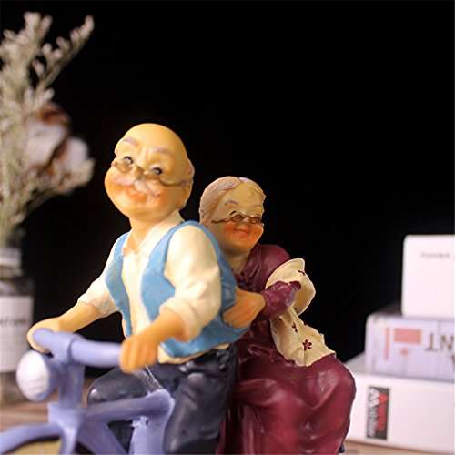 Nanxin Love Grandparents Parents Anniversary Wedding Gift Resin Loving Elderly Couple Figurines Decoration Old Age Life Home Decor for Bedroom Living Room with Gift Card (Bicycle) 3