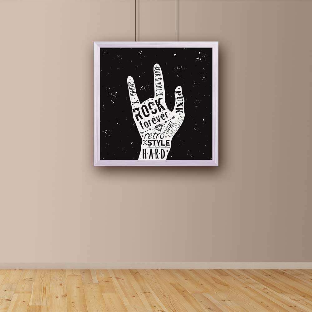 ArtzFolio Hand Rock & Roll Typography Tabletop Painting White Frame 12 x 12 inch (30 x 30 cms) 3