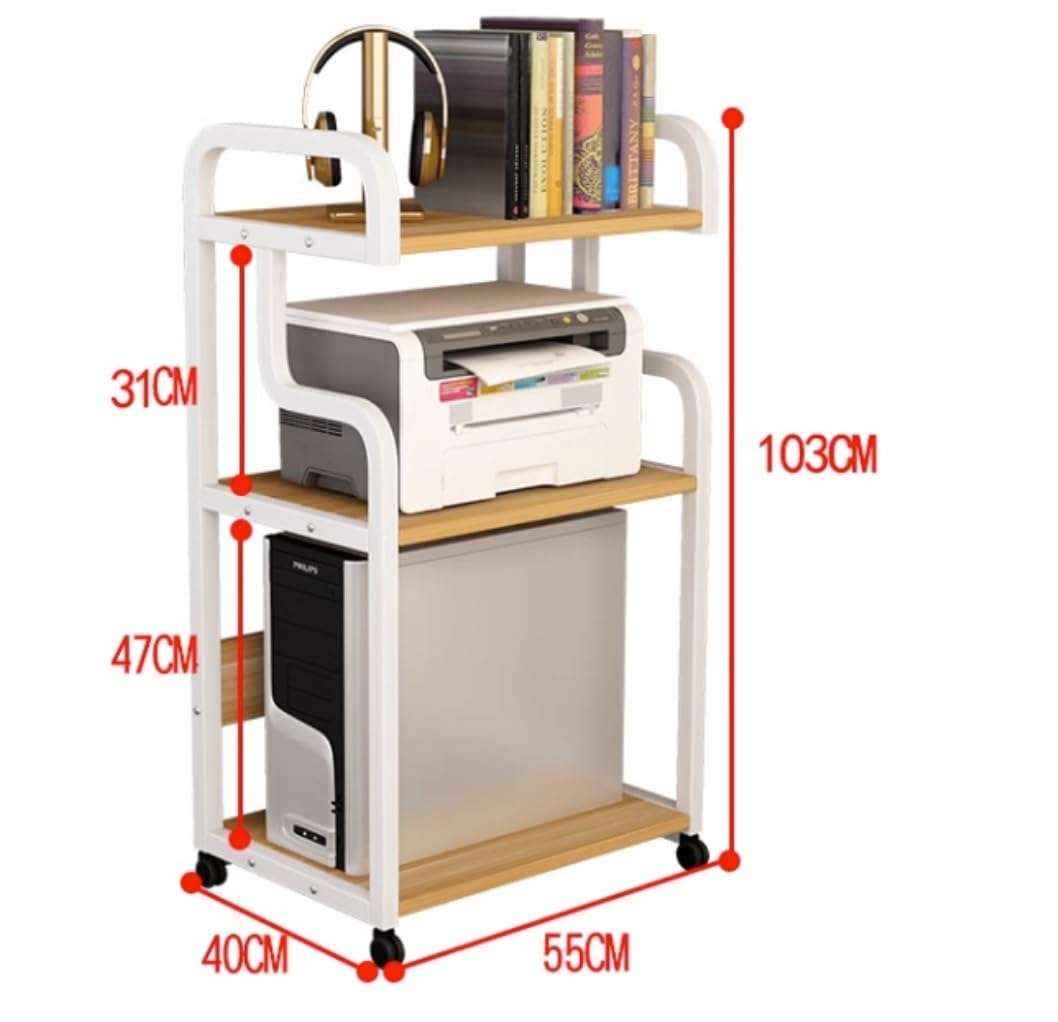 UWEREBFM Printer Stand Printer Stand 3-Tier Movable Printer Stand Floor-Standing Printer Cart Storage Rack On Wheels for Fax Scanner Printer Paper Shredder Stand 3