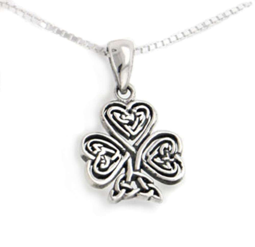 Celtic Knot Irish Shamrock 3-Leaf Clover Sterling Silver Pendant with 18" Necklace 1