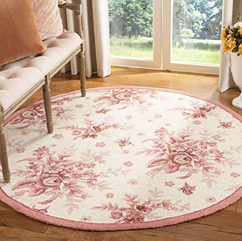 SAFAVIEH Chelsea Collection Area Rug - 3' Round, Ivory & Rose, Hand-Hooked French Country Wool, Ideal for High Traffic Areas in Living Room, Bedroom (HK250C) 1