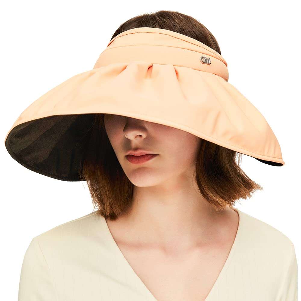 Sun Visor Hat for Women Wide Brim Foldable UPF 50+ UV Protection Beach Cap Roll Up Packable Ponytail Shell Hats SLH3M433D Black&Orange 1