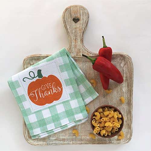 Rakaabi™ White and Pistachio Checks Print with Orange Pumpkin and Text Message, Multi-Utility Dish Towel for Modern Kitchen, Dining, Café, Office, Wrap, Gift. Designer Export Quality. 28x18 inch