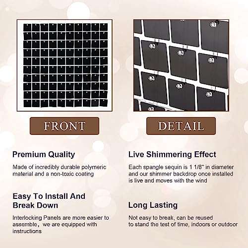 Ayfjovs 49 Pack 12” Panels-Black Shimmer Wall Backdrop, Black Sparkle Backdrop for Wedding Birthday Party Anniversary Photo Booths Stage Performances Runway Prom Background 3