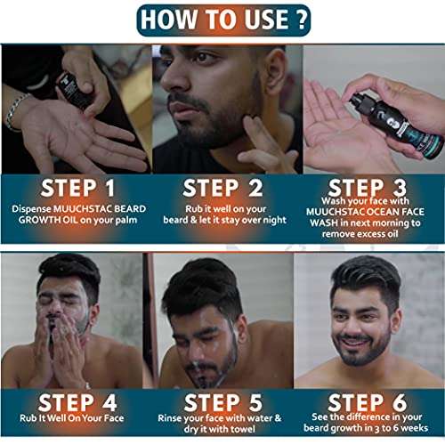 Muuchstac Men's Herbal Beard Growth Oil - 60ml & Refreshing Ocean Face Wash - Fights Acne & Pimple, Skin Whitening & Brightening - 100 ml, Sulphate & Paraben Free 4