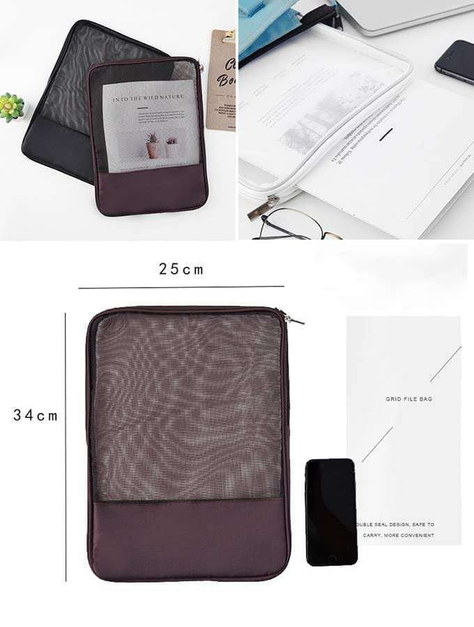 Sevia Translucent Student Pen Pencil Case Stationery Storage Bag Nylon Zipper A4 Office File Paper Folder Bag Important Documents Organizer Holder Mesh Bag Pouch Travel Organizer (Multicolor) 3