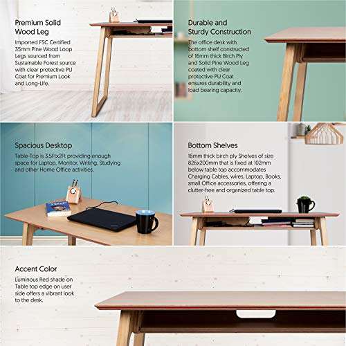 Wipro Furniture Ryland Natural Wood Office Desk & Study Table with inbuilt Utility Shelf - 1050 * 600 * 740mm (Birch Ply & Natural Pine Wood), 41 * 23.6 * 29 inches (ERYLD10560XXXX) 3