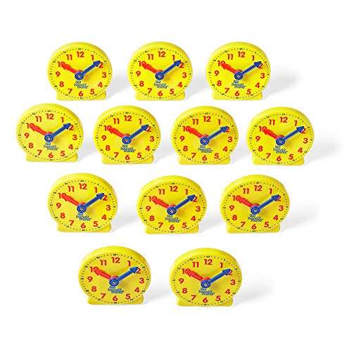 Hand2mind Mini Geared Clock for Teaching and Learning to Tell Time - Analog Learning Clock for Kids and Classrooms (Set of 12), Yellow 4