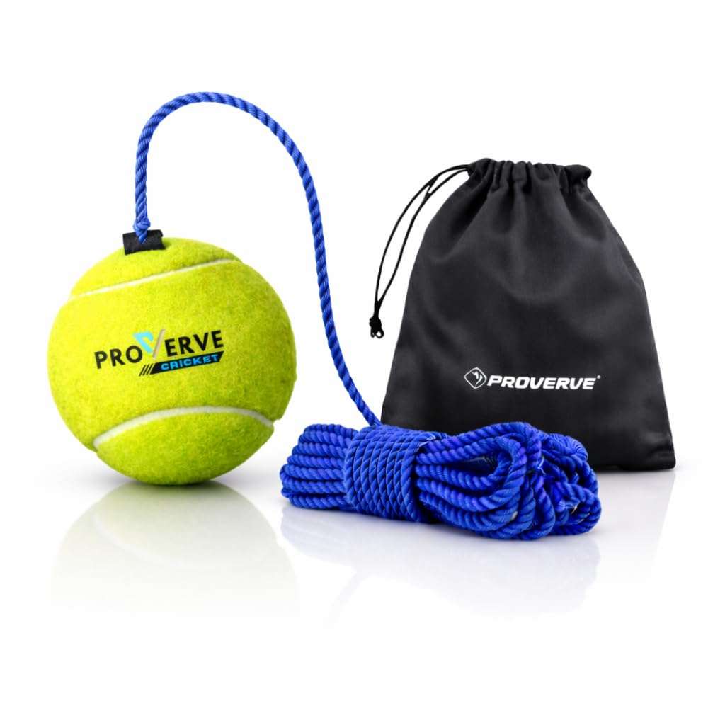 PROVERVE Cotton Hanging Tennis Ball for Kids | Cricket Hanging Ball for Practice | Easy to Hang & Ideal for Indoor and Outdoor Batting and Heavy Training | with Carry Pouch (Pack of 1), Green 1