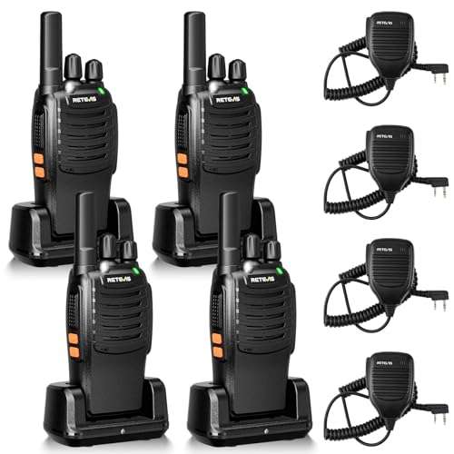 Retevis H-777 Walkie Talkies with Shoulder Mic,2 Way Radios Long Range,License-Free,LED Flashlight,Portable,Shock Resistant,for Family Outdoor Small Commercial (4 Pack) 1