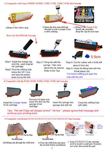 HEMAINK 6 Bottles Ink and Ink Refill Tools Compatible for Canon PGI-280 CLI-281 PGI-280XXL CLI-281XXL for PIXMA TS9120 TS8120 TS8220 TS8320 Printer (PGBK,BK,C,M,Y, Photo Blue) 6 Colors 2