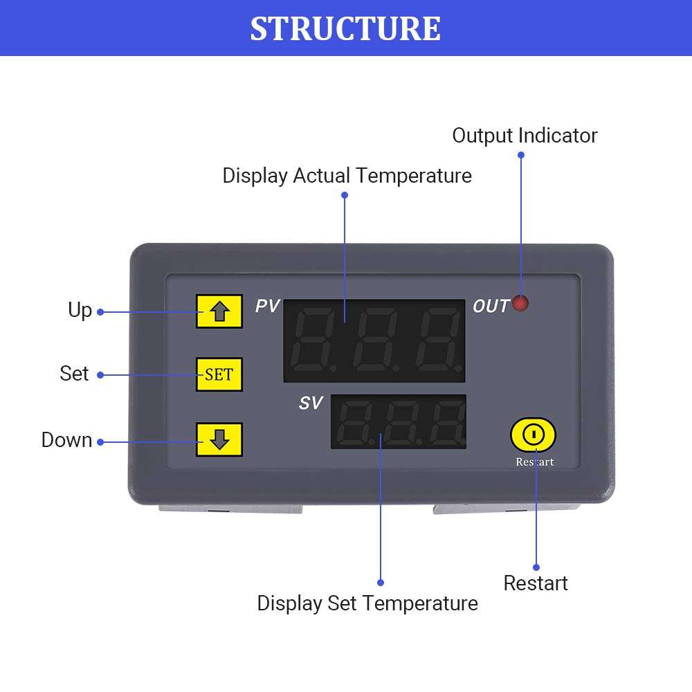 YEMIUGO Temperature Controller Module DC 12V Programmable Digital Thermometer Dual LED Display Thermometer with K-Type Thermocouple Thermostat High Precision Sensor Probe -60℃-500℃ 2
