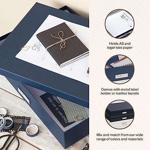 Bigso Sverker Fiberboard Legal and Art Storage Box | Scrapbook Storage Box for Loose Papers and More | Durable Document Boxes with Lid and Metal Label Holder | 17.1’’ x 12.2’’ x 3.3’’ | Blue 4