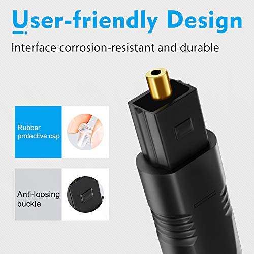 3-Pack Optical Audio Cable(6FT), Fiber Optic Cable with 24k Gold-Plated Connectors Digital Audio Cable Compatible with Home Theater, Sound Bar, TV, PS4, Xbox, Playstation, Digital Optical Audio Cable 3