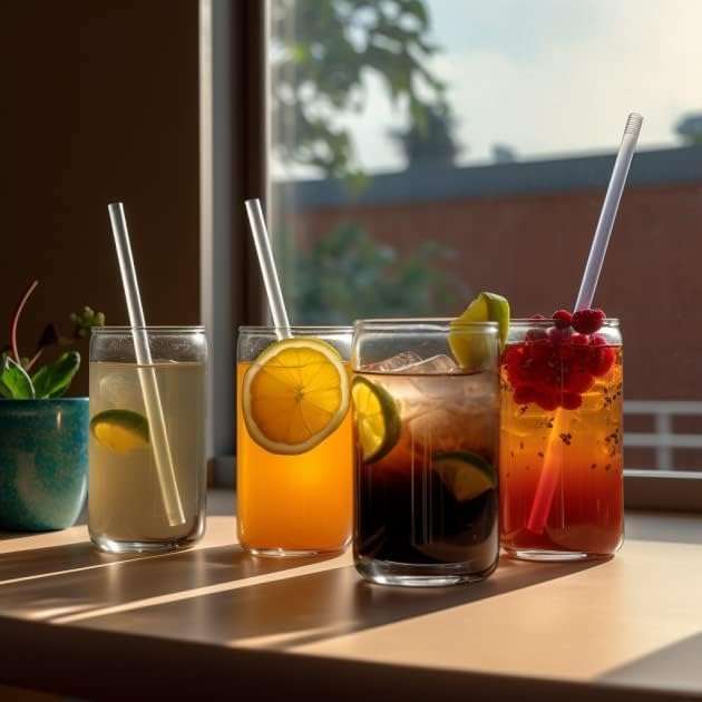 MORDERA Glass Fruit Juice Milk Sipper Tumbler Mug with Lid and Glass Straw - 550ml - Pack of 2 - Tea and Coffee Cup Can Set 4