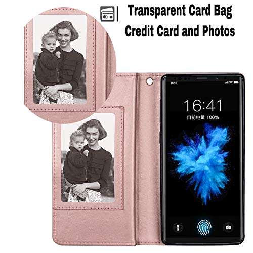DEFBSC Samsung Galaxy Note 9 Wallet Case,Magnetic Premium Leather Folio Flip Case with 9 Card Slots/Holder Kickstand and Wrist Strap for Samsung Note 9-Rose Gold 3