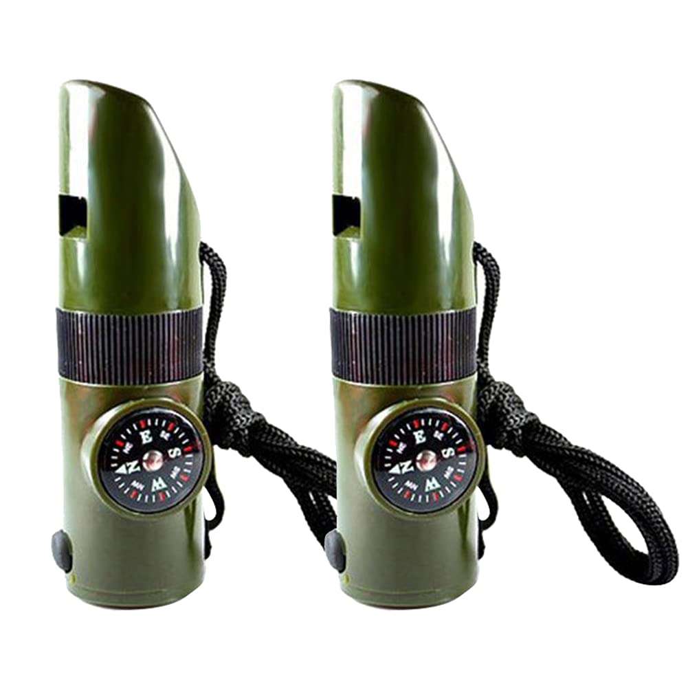 Tyenaza 2Pcs Outdoor Multifunction Survival Whistle, Supply with Nylon Rope Thermometer Compass