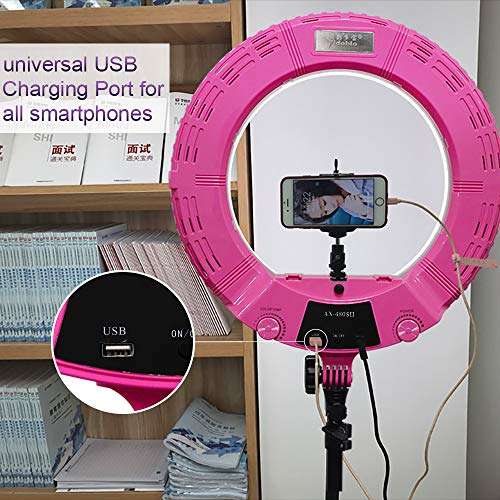 Yidoblo Ring Light Kit [Upgraded Version-1.8cm Ultra Slim]-18 inches,3200-5600K,Dimmable LED Ring Light with Light Stand, Phone Clip,Hot Shoe Adapter for Portrait Makeup Video Shooting (S Rose red) 3