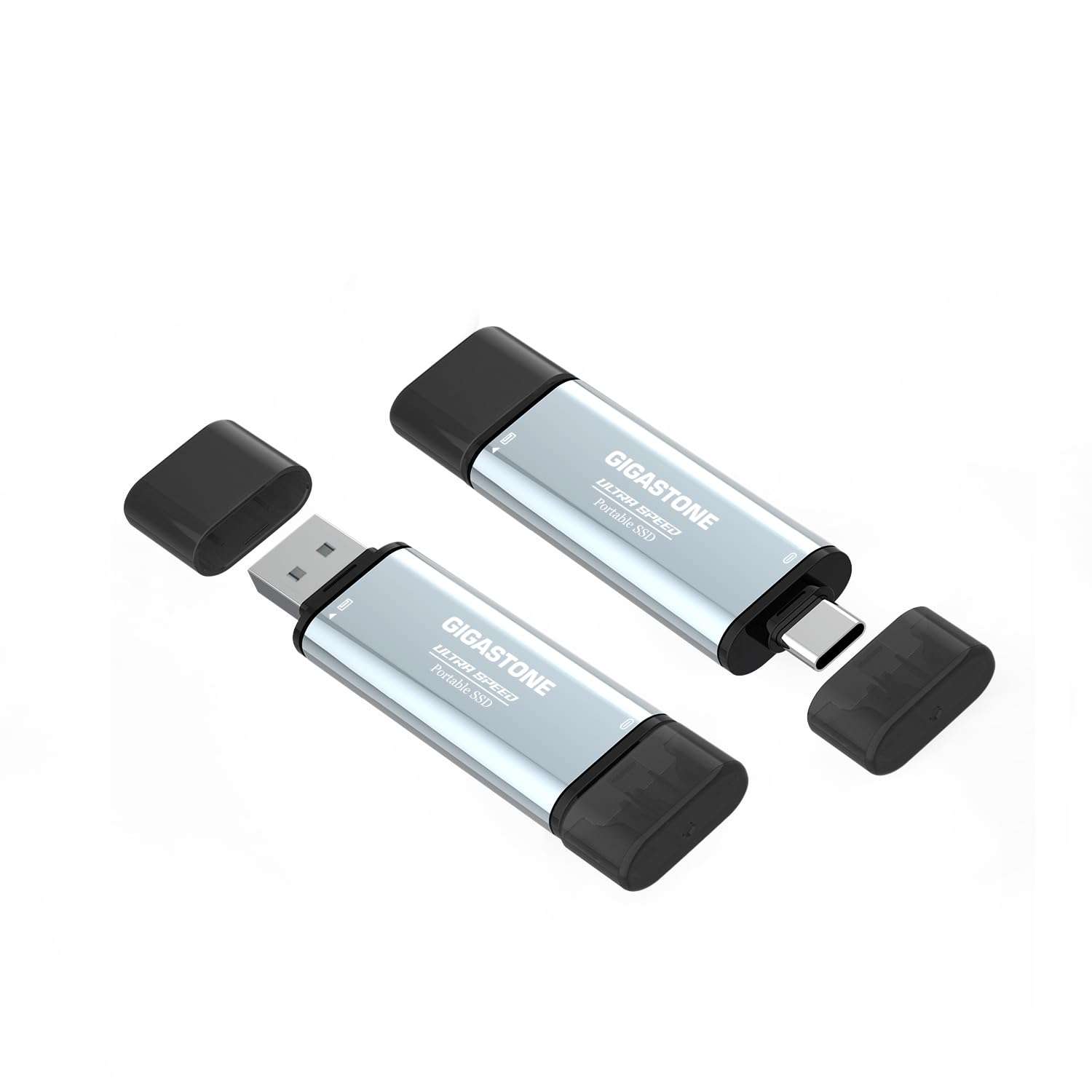 Gigastone Duo Go USB-A+C 1TB (2-Pack) Dual External Portable SSD 1,050MB/s Glossy Surface, Supports Apple 4K 60fps ProRes HDR Video Recording USB3.2 Gen 2 for iPhone 16 PS5 Mac iPad Laptop Android 1