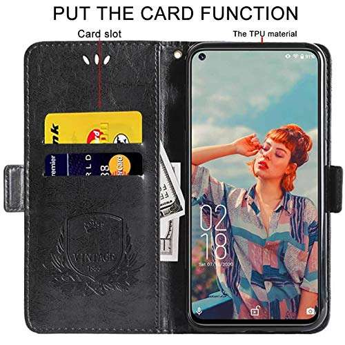 for OUKITEL C21 Case, with Tempered Glass Screen Protector Kickstand Card Slots Stand Holder Magnetic Flip PU Leather Shockproof Protective Wallet Case for OUKITEL C21 6.4” Phone Case,Black 2