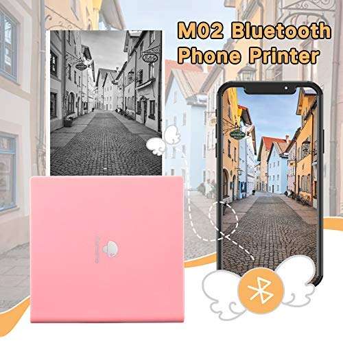 Phomemo M02 Mini Bluetooth Thermal Pocket Printer (Pink) with 3 Rolls Adhesive White/Gold/Silver Glitter Sticker Paper, Compatible with iOS + Android for Plan Journal, Study Notes, DIY, Work, Gift 3