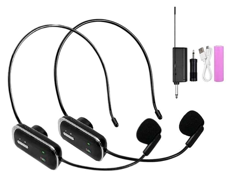 kh Dual Wireless Microphone Headset for 2 People with 1/4''Plug, Range, UHF Wireless Headset Mic for Karaoke Speaker, Amplifier, Mic Speakers, PA System, Teaching, Fitness Teaching, Conferences 1