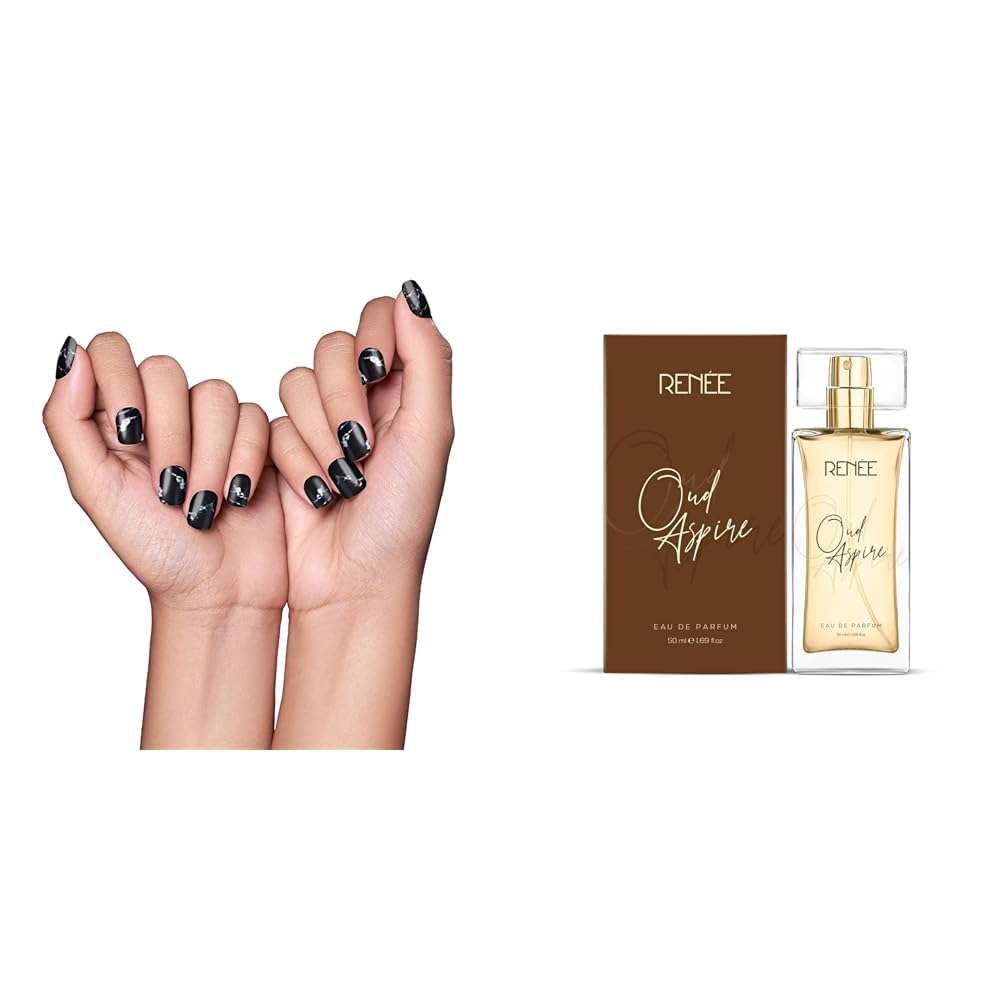 RENEE Stick On Nails DN 03| 24 Reusable Artificial Fake Nail Set| Lightweight & Long Lasting & RENEE Eau De Parfum OUD Aspire Premium Long Lasting Luxury Perfume Scent, 50ml 2
