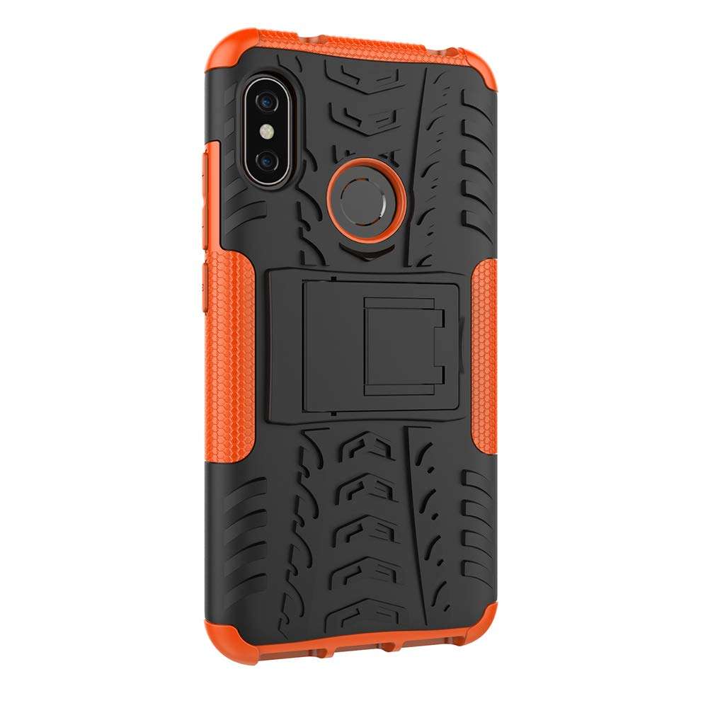 EMAXELER Xiaomi Redmi Note 6 Pro Case PC + TPU Hybrid Impact Tire Model with Kickstand Shockproof Heavy Duty Hard Dual Layer Case for Xiaomi Redmi Note 6 Pro -Orange Tire Pattern JX. 2