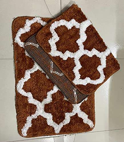 NISHOMES 2 Soft Microfiber Bath Mat, Machine Washable Shower Rugs, (Brown/White 4