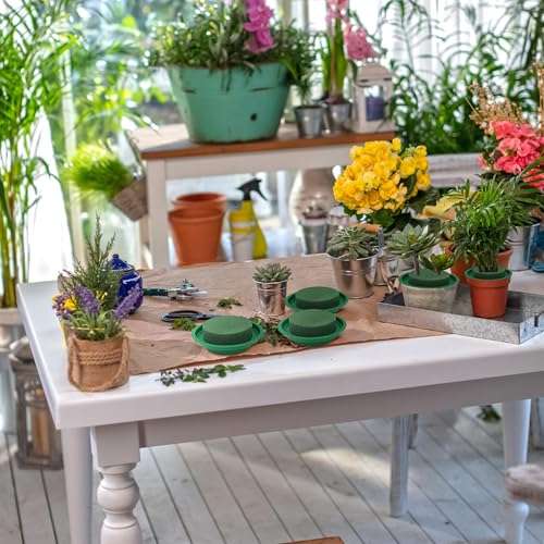 INKNOTE 4Pcs Floral Foam Rounds in Bowls Green DIY Flower Arrangement Kit for Wedding Aisle Garden Home and Artificial Bouquet Party Decoration 4