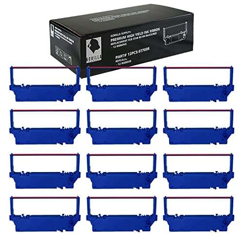 GORILLA SUPPLY (12) Compatible Ink Ribbon for POS Receipt Printers Star RC700BR SP 700 SP700 SP712 SP717 SP742 SP747, Sealed Individual Pack, Black/Red, 12-Packs (Black/Red) 1