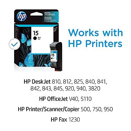 HP 15 Black Ink Cartridge | Works with HP DeskJet 810, 825, 840, 920, 940, 3820; HP OfficeJet V40, 5110; HP PSC 500, 750, 950; HP Fax 1230 Series | C6615DN 2