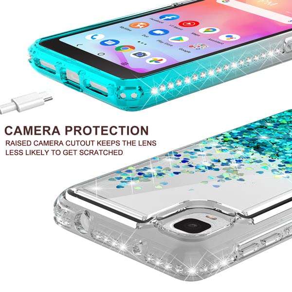 SPYCASE Liquid Glitter Phone Case for TCL ION Z / T501L / T501C Case w[Tempered Glass Screen Protector] Bling Diamond Girls Women- Aqua/Clear 6