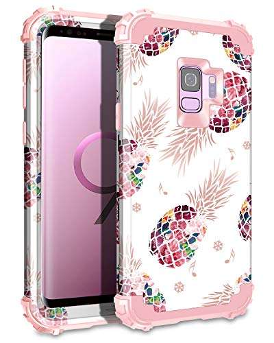 LONTECT Compatible Galaxy S9 Case Floral Pineapple 3 in 1 Heavy Duty Hybrid Sturdy High Impact Shockproof Protective Cover Case for Samsung Galaxy S9 - Pineapple/Rose Gold 1