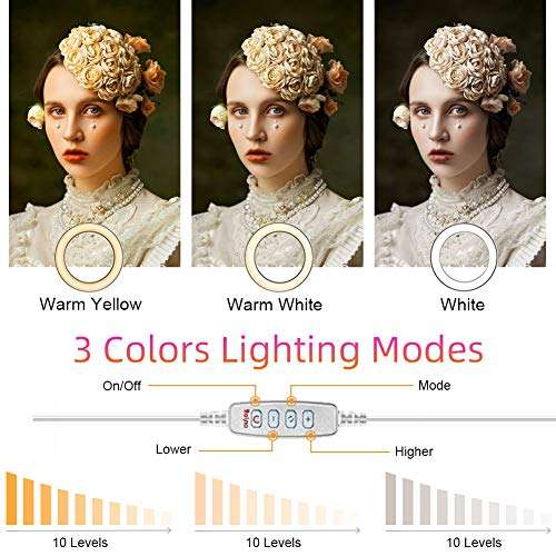 NeotrixQI Selfie Ring Light with Phone Holder, Foldable LED Desk Lamp Dimmable Phone Make Up Ringlight Stand Extendable Makeup Mirror TIK Tok YouTube Video Vlog Recording Photography Tiktok Live Stream (White) (G3) 2