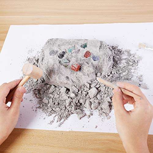 Gemstone Crystal Rock Dig Kit - Science Experiments Toy, Great Educational STEM Gift, Excavate 20 Real Gems Fossils Treasure Geode, Age 4 5 6 7 8 9 10 11 12 Year Old for Kids Boys Girls 5