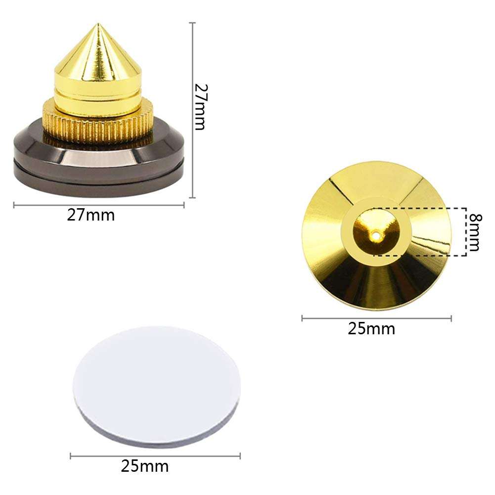 BNKENX 4 Sets Stainless Steel Speaker Spike Shockproof Golden-Plated Speaker Spikes Adjustable Isolation Feet Stand Cone Pad Speaker Stands Speaker Stands Speaker Spike Stand Feet Cone 3