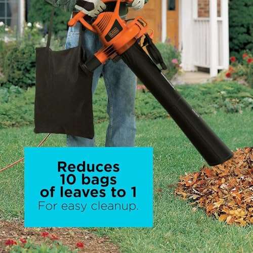 BLACK+DECKER Electric Leaf Blower, Leaf Vacuum and Leaf Mulcher, 3-in-1 300 CFM 210 MPH 12-Amp Handheld Lightweight Corded Electric Combo Kit (BV3100) 5