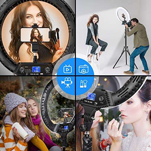 Yesker Ring Light 18" Wireless Remote LCD Screen with Tripod Stand 65W LED Ringlight Bi-Color 3200-5500K CRI≥95 for Portrait Live Stream Photography Tiktok Video Zoom Meeting Online Teaching 4
