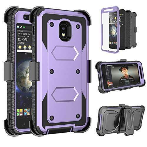 Galaxy J7 2018 Case, Tinysaturn Samsung Galaxy J7 Crown/J7 Refine/J7 Star/J7 V/J7 Aero/J7 Aura Case with Built-in Screen Protector Belt Clip Holster Kickstand Heavy Duty Shockproof Rugged Cover,Lilac 1