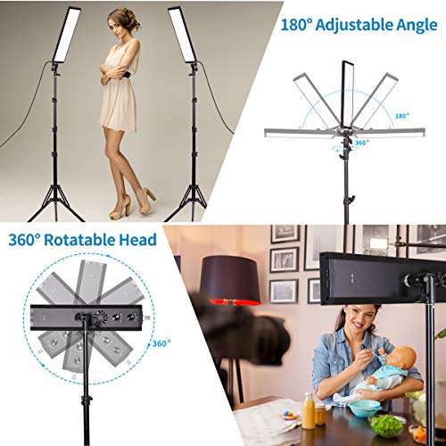 GIJUANRING 2 Packs Photography Lighting, Studio Video Light 3200K-5500K Bi-Color Dimmable LED Panel with Tripod Stand Bag for Portrait, Product Photography, YouTube Video Recording … 6