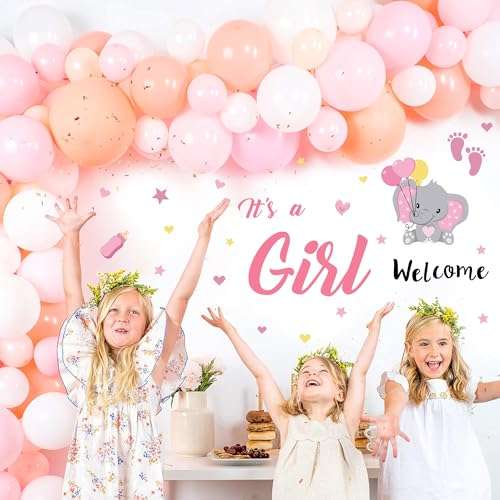 It's A Girl Sign Decls for Backdrop Baby Shower Decorations for Girl Welcome Home Baby Girl Decals Sign for Balloon Arch Baby Elephant Gender Reveal Party Signs 6