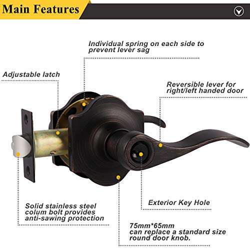 Probrico Keyed Entry Door Locks Camelot Style Wave Door Levers Oil Rubbed Bronze Stainless Steel Door Handles Interior & Exterior Door Locksets for Left & Right Hand Doors (85061OB) 3