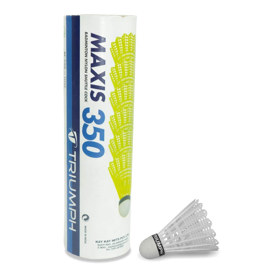 Triumph Nylon Badminton Shuttlecocks, White Badminton Shuttlecock Pack of 6, Stable and Sturdy High Speed MAXIS-350i Badminton Shuttles, Training Shuttlecock for Indoor and Outdoor Sports