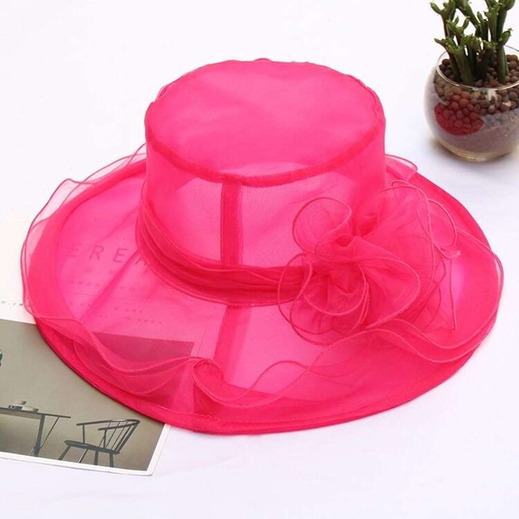 SHUERIET Women's Organza Hat Wide Brim Adjustable Derby Church Sun Hats Dress Bridal Shower Floral Hair Accessory Gift Box 5