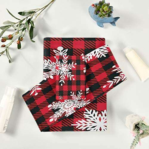 Vdsrup Buffalo Plaid Snowflakes Towels Set of 3 Red Check Winter Christmas Hand Towel Bath Towel Washcloth Soft Thin Face Guest Towel Kitchen Tea Dish Towels Bathroom Decorations Housewarming Gifts 4