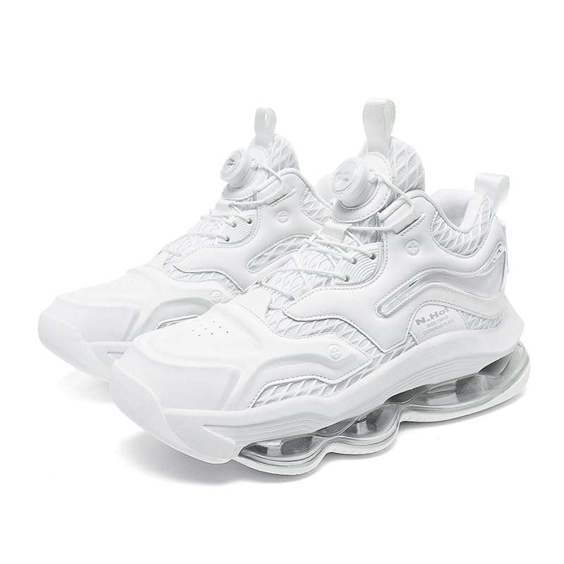Bacury Men Womens Basketball Shoes Fashion Sneakers Air Cushion Running Shoes Height Increasing Platform Shoes Leather Sport Non Slip Sneakers for Casual White Size 10 6