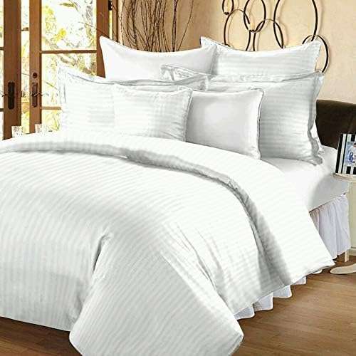 Cool Dealzz 300 TC Hotel Quality 100% Cotton Satin Super Queen Size Double Bed Sheet Set (1 Sheet and 2 Pillow Covers)(Stripe Satin) (95 x 95 Inches) (Super White) 1