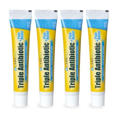 CareAll Triple Antibiotic Ointment + Pain Relief 1.0 oz (4 Pack), Dual Action First Aid for Minor Scrapes, Cuts, and Burns to Help Prevent Infection While Providing Maximum Strength Pain Relief. 1