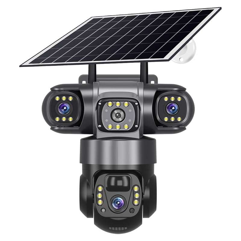 E bom Solar 4G SIM Security Camera for Outdoor Use | 3-Lens CCTV with 3+3+3MP Resolution | 360° Rotating Main Lens & 180° Dual Lens with PIR Motion | Night Vision | 2-Way Talk | Waterproof 1